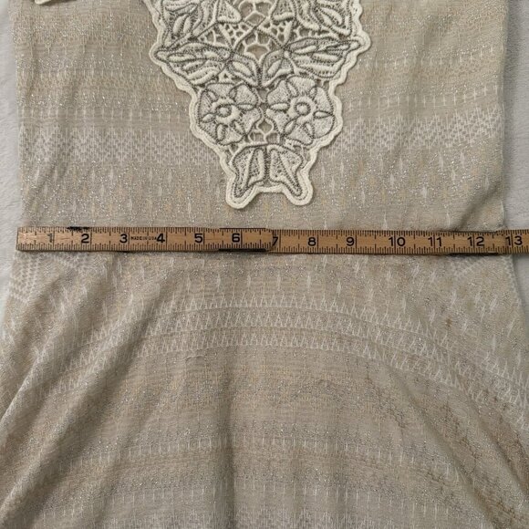 Free People Size Medium Beaded Embroidered Lace Mini Dress Dainty Lace Beige - Picture 11 of 13